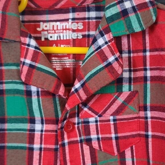 Jammies for Families 2pc Red Plaid Flannel Pajama Sleepwear Festive Boys 4 PJs - Picture 3 of 7